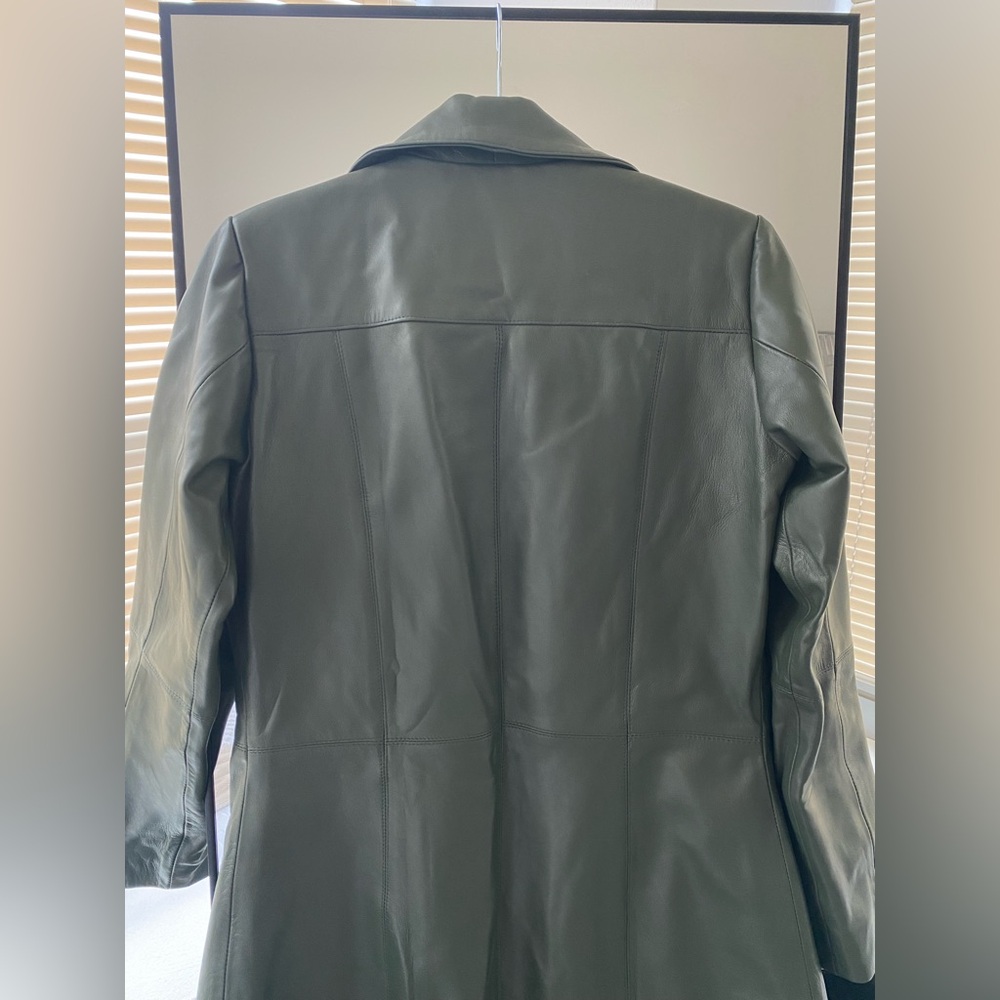 Zayn - Luxury 100% Genuine Leather Trench Coat in Army/Olive Green - Size M - Picture 11 of 12